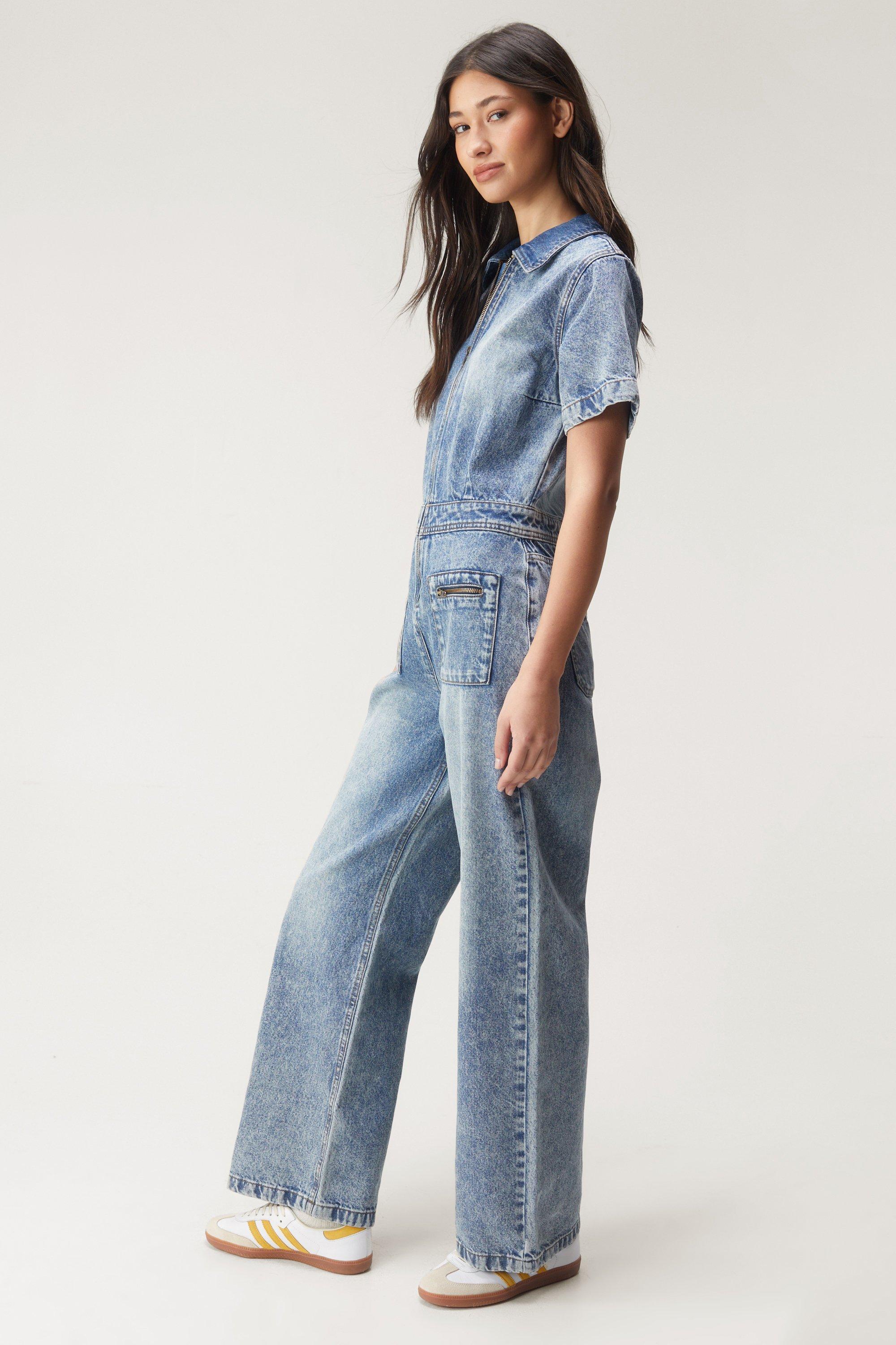 Denim jumpsuit boohoo deals